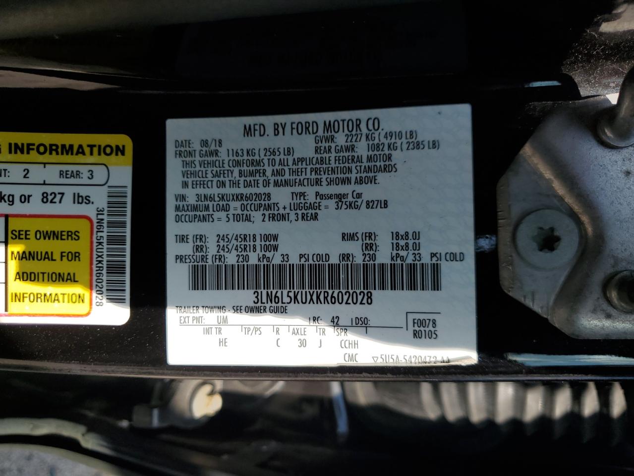 2019 Lincoln Mkz VIN: 3LN6L5KUXKR602028 Lot: 68645045