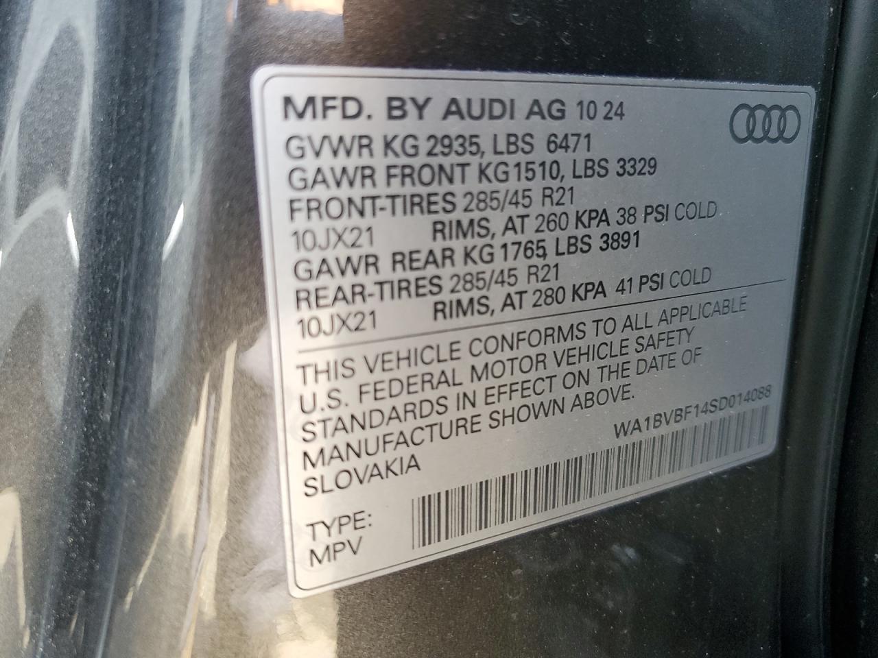 2025 Audi Q8 Premium Plus VIN: WA1BVBF14SD014088 Lot: 70802455