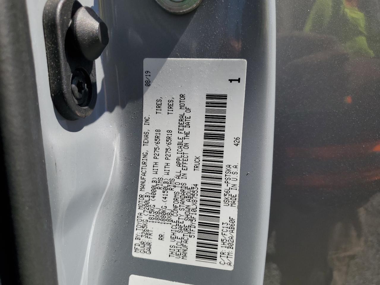 2020 Toyota Tundra Crewmax Sr5 VIN: 5TFDY5F10LX875534 Lot: 70538225