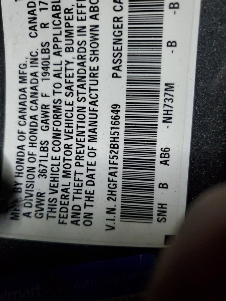 2011 Honda Civic Lx VIN: 2HGFA1F52BH516649 Lot: 70416095