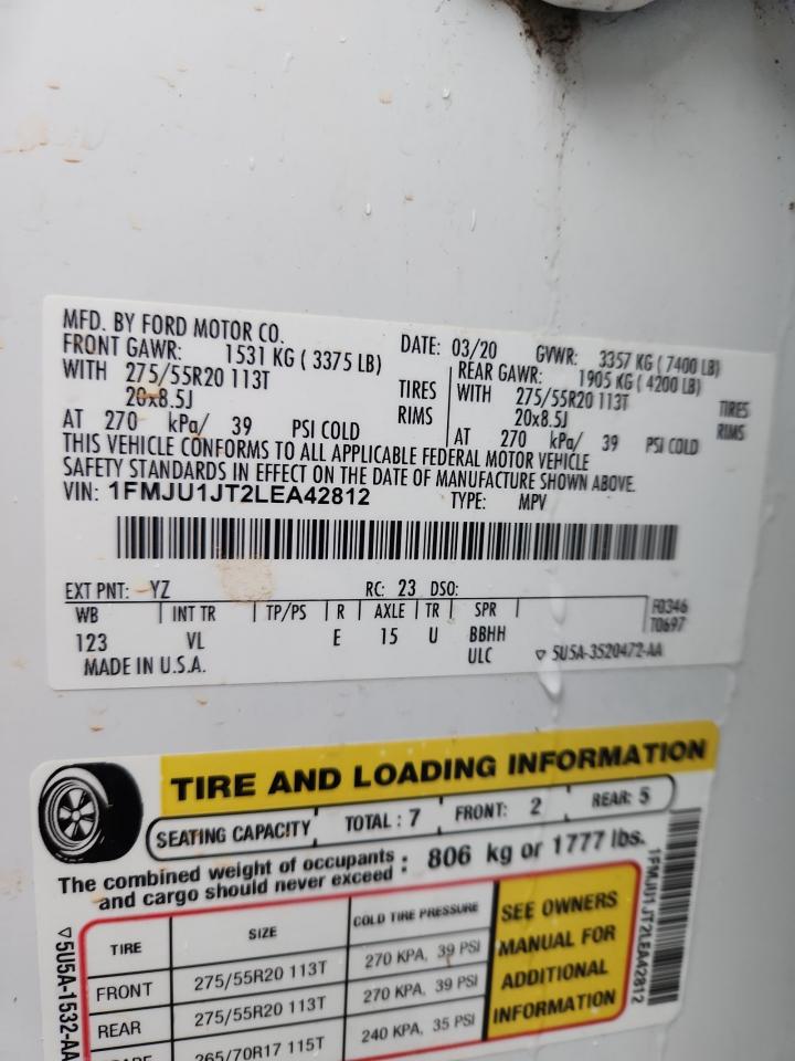 2020 Ford Expedition Xlt VIN: 1FMJU1JT2LEA42812 Lot: 70192265