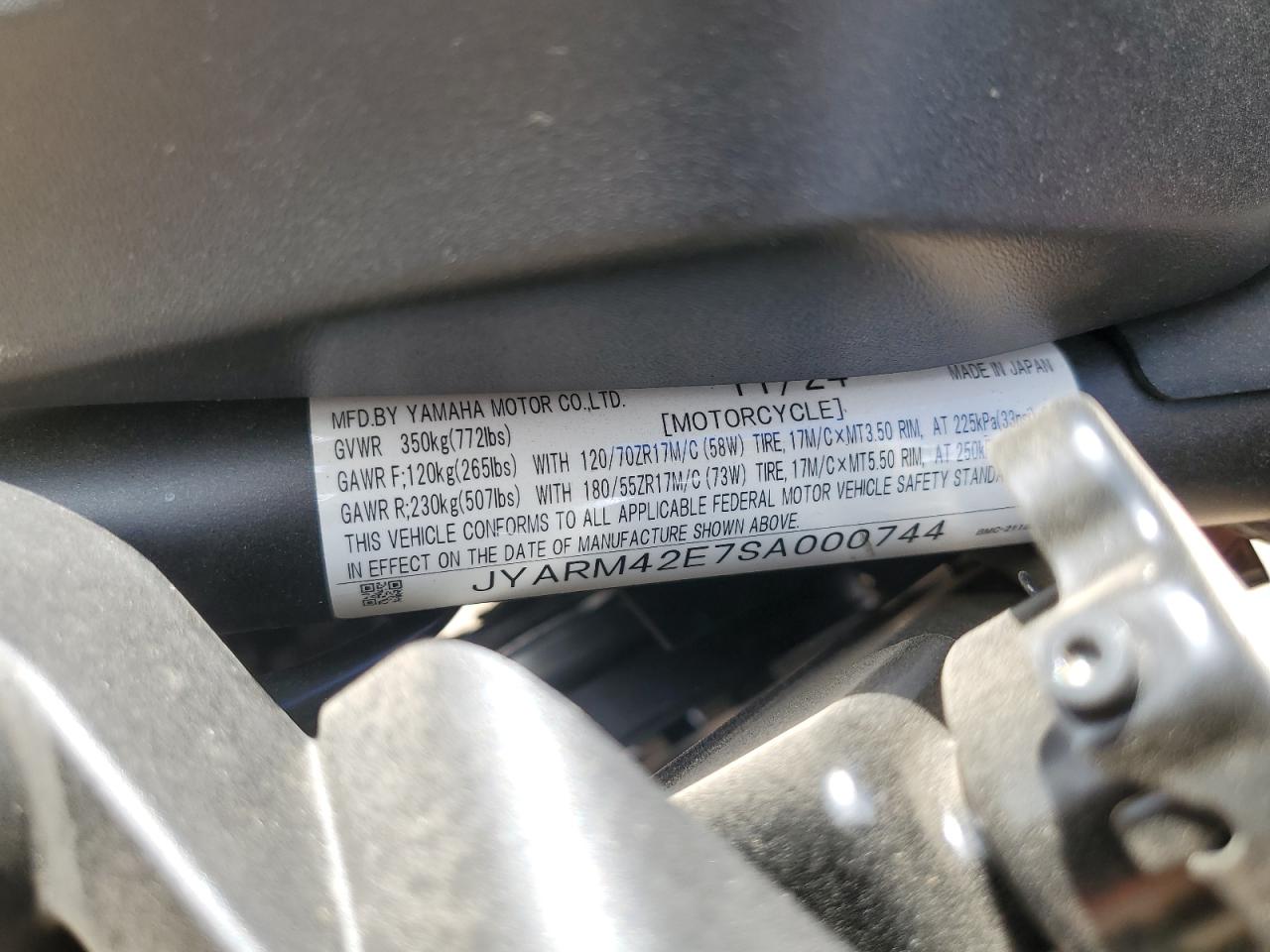 2025 Yamaha Mtm690 VIN: JYARM42E7SA000744 Lot: 68019355