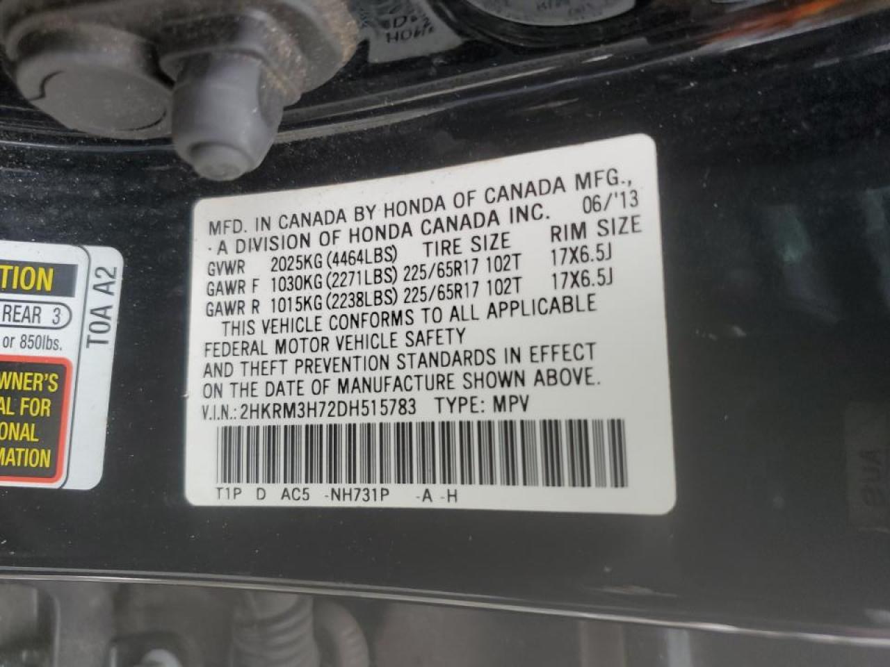 2013 Honda Cr-V Exl VIN: 2HKRM3H72DH515783 Lot: 69197625