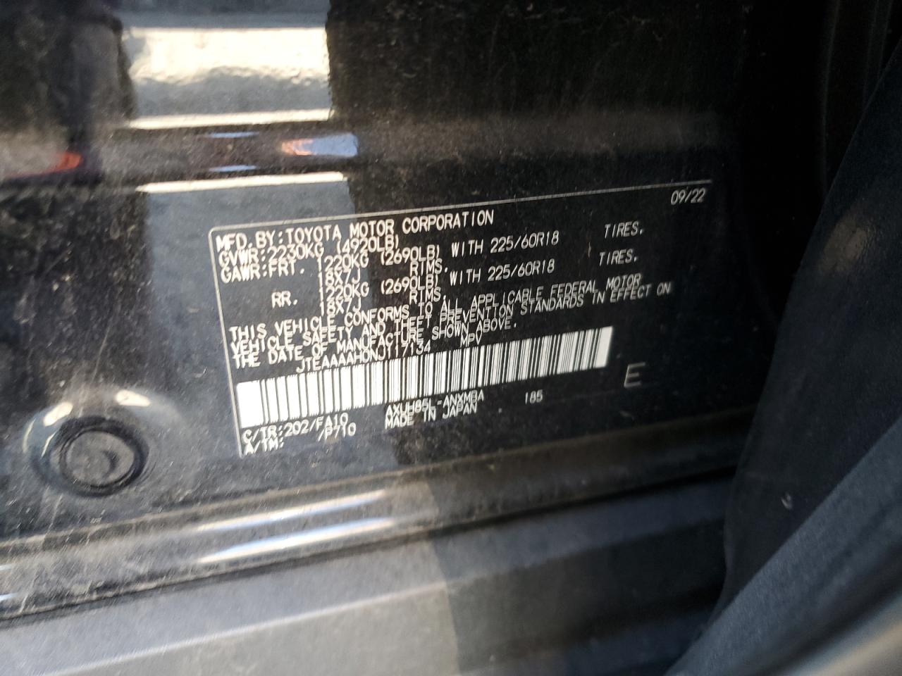 2022 Toyota Venza Le VIN: JTEAAAAH0NJ117134 Lot: 67801625