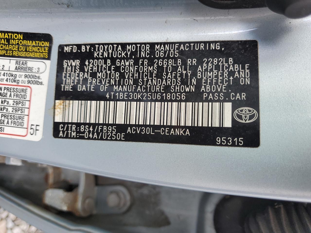 2005 Toyota Camry Le VIN: 4T1BE30K25U618056 Lot: 70549015