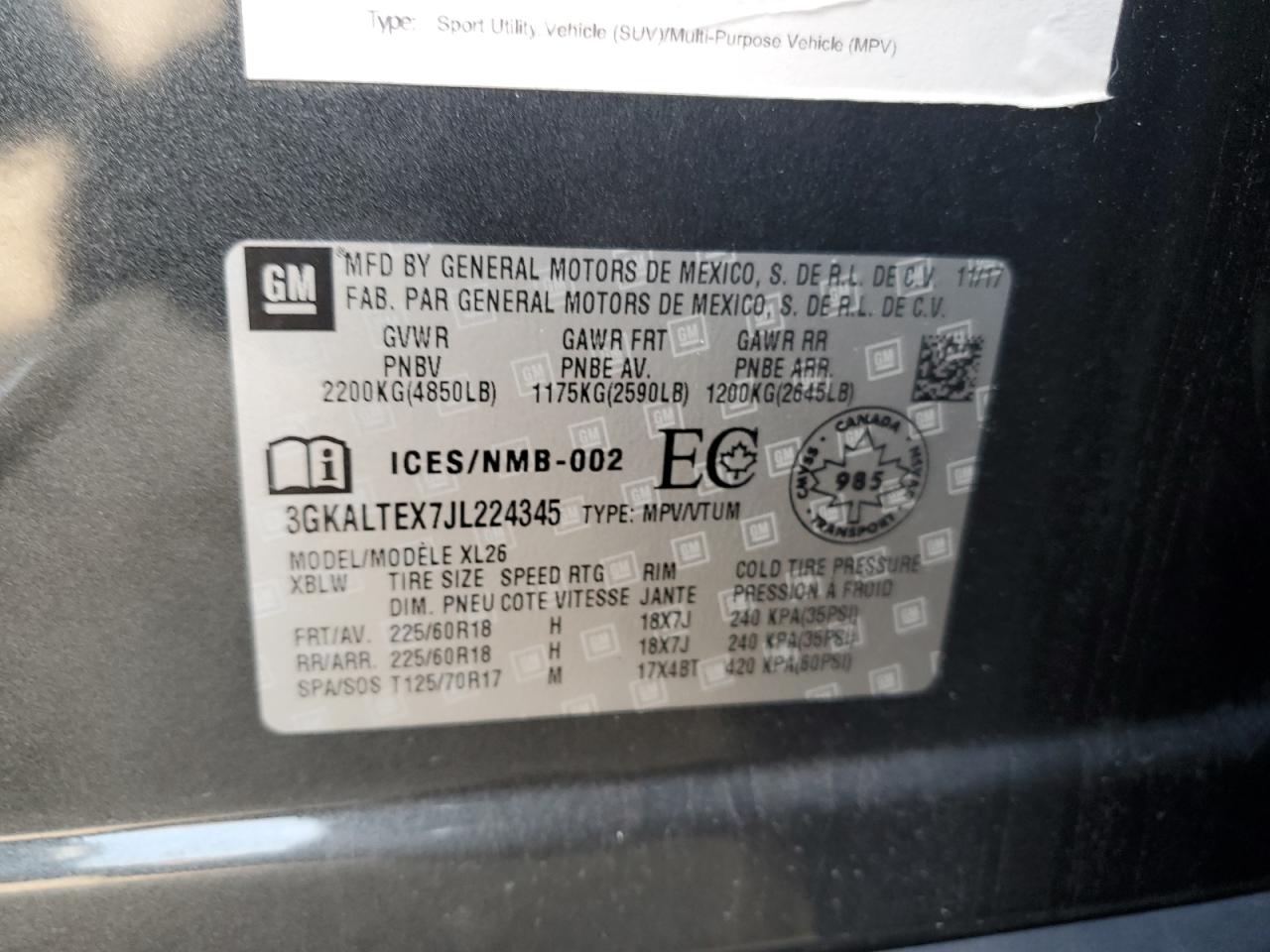 2018 GMC Terrain Sle VIN: 3GKALTEX7JL224345 Lot: 68933565