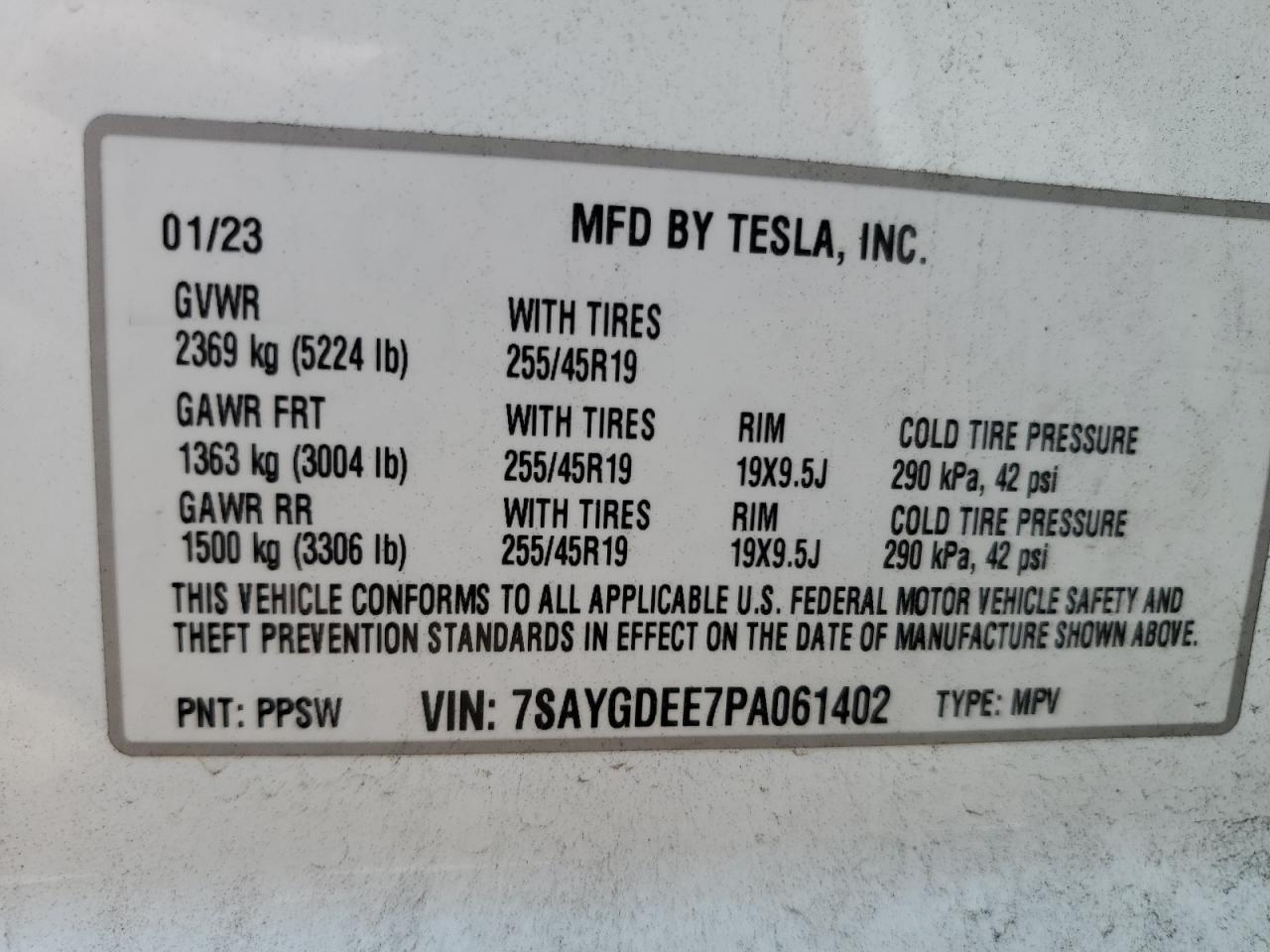 2023 Tesla Model Y VIN: 7SAYGDEE7PA061402 Lot: 70307765