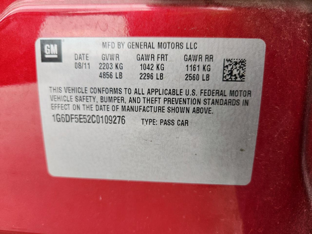 2012 Cadillac Cts Luxury Collection VIN: 1G6DF5E52C0109276 Lot: 66756615