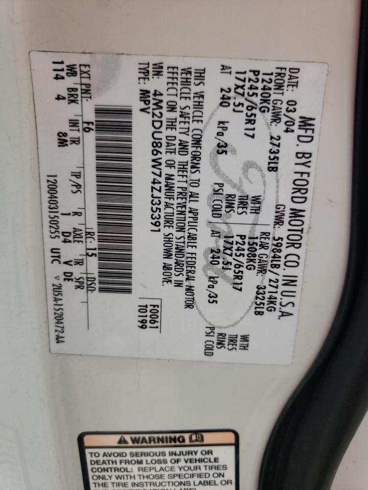 2004 Mercury Mountaineer VIN: 4M2DU86W74ZJ35391 Lot: 67538475