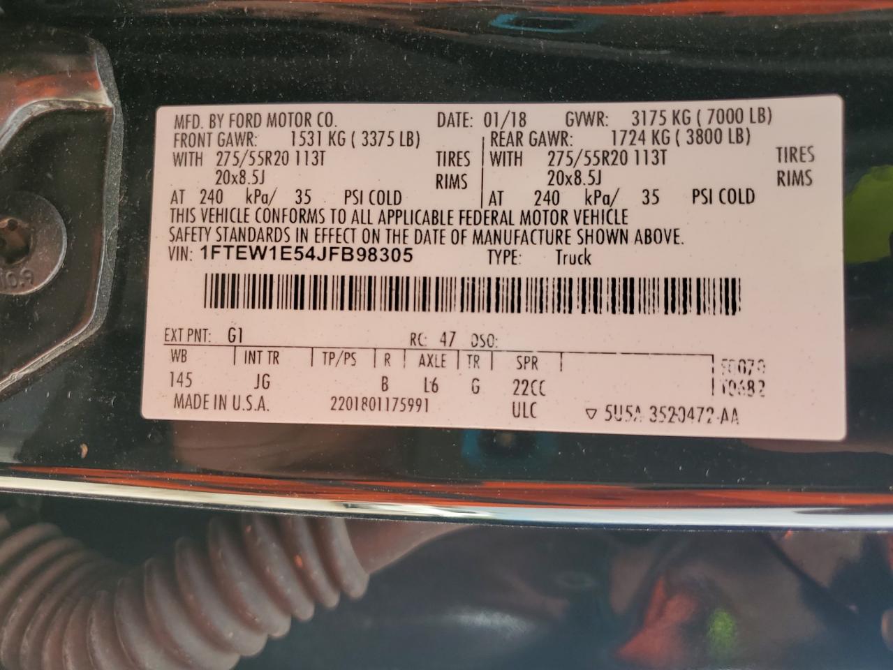 2018 Ford F150 Supercrew VIN: 1FTEW1E54JFB98305 Lot: 67440325