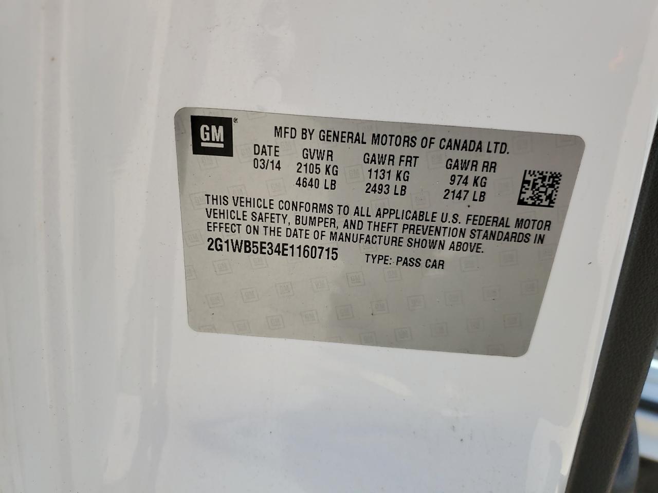 2014 Chevrolet Impala Limited Lt VIN: 2G1WB5E34E1160715 Lot: 69716525