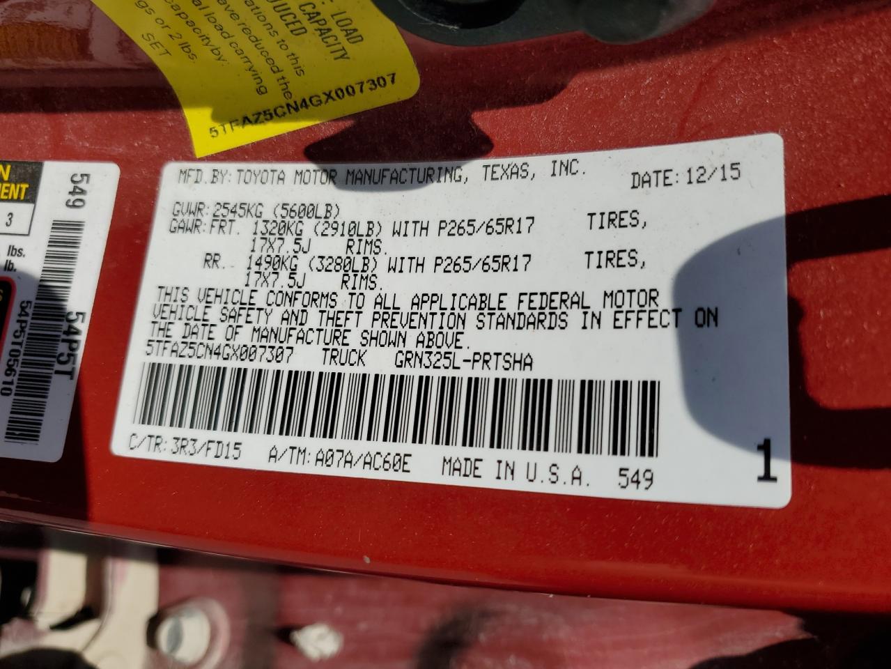 2016 Toyota Tacoma Double Cab VIN: 5TFAZ5CN4GX007307 Lot: 70044845