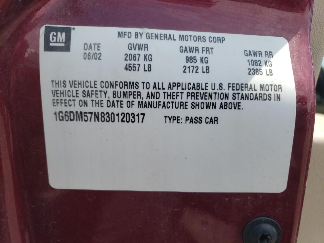 2003 Cadillac Cts VIN: 1G6DM57N830120317 Lot: 67371435