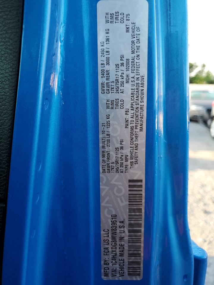 2021 Jeep Wrangler Unlimited Sport VIN: 1C4HJXDG8MW839610 Lot: 70279295