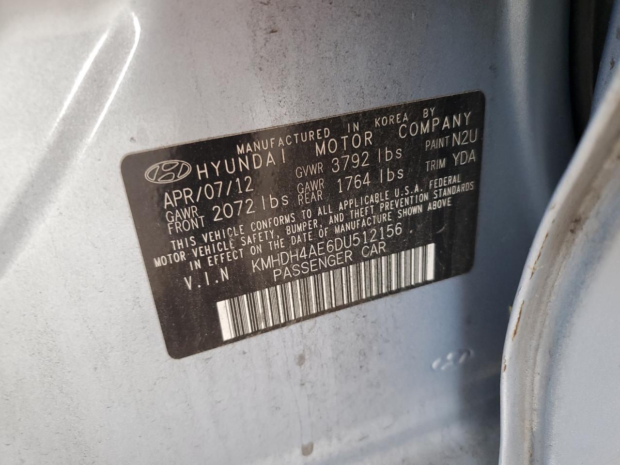 2013 Hyundai Elantra Gls VIN: KMHDH4AE6DU512156 Lot: 69394775