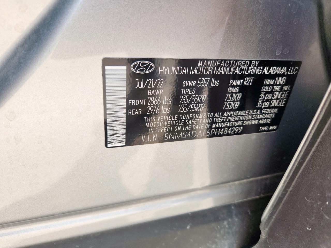 2023 Hyundai Santa Fe Limited VIN: 5NMS4DAL5PH484299 Lot: 69943075