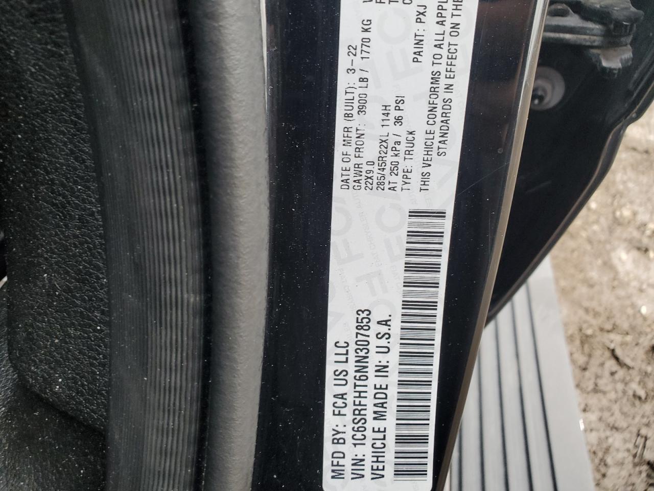 2022 Ram 1500 Limited VIN: 1C6SRFHT6NN307853 Lot: 69308275