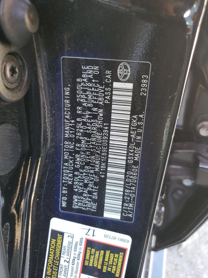 2014 Toyota Avalon Base VIN: 4T1BK1EB9EU093941 Lot: 68312585