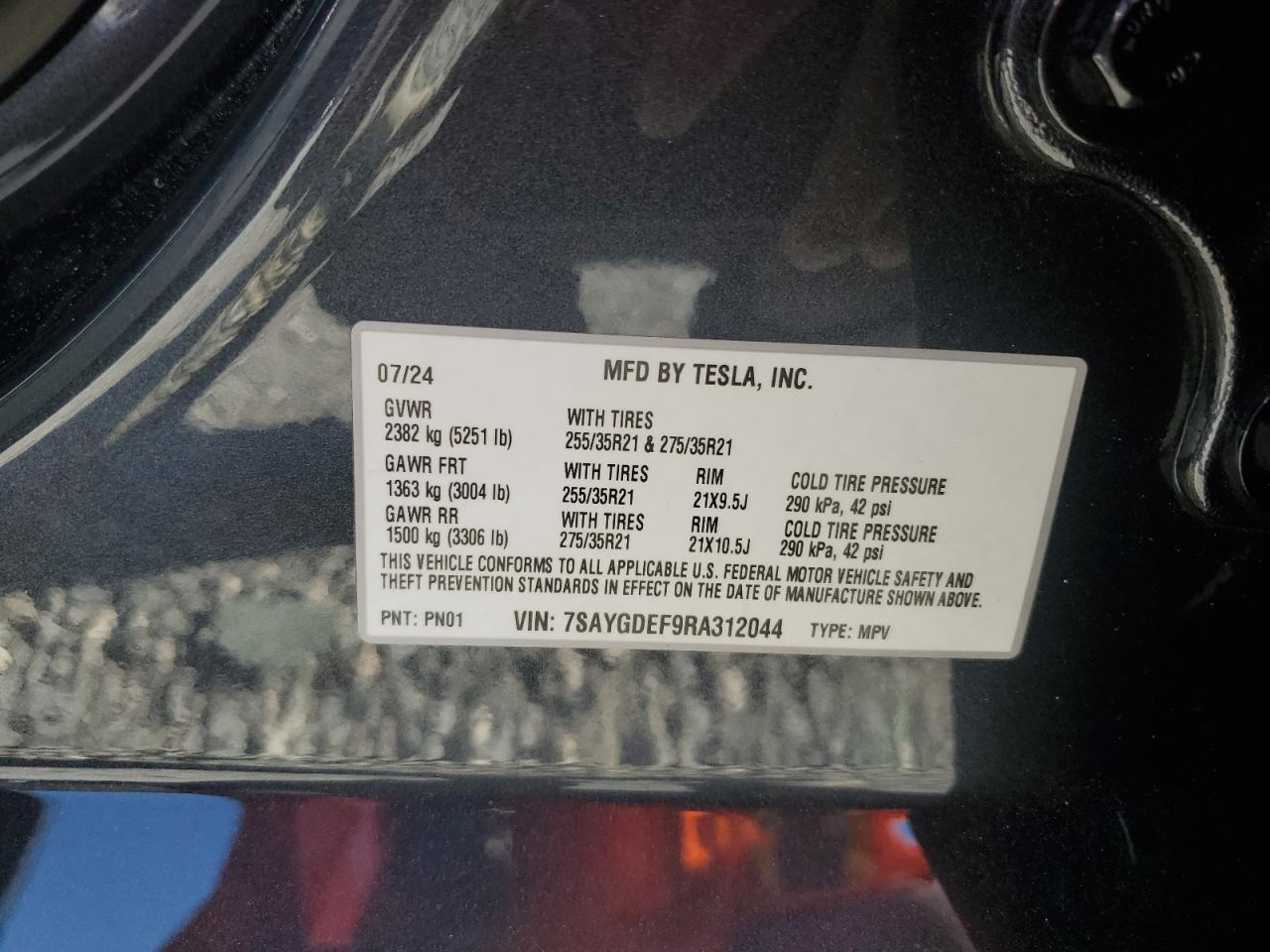 2024 Tesla Model Y VIN: 7SAYGDEF9RA312044 Lot: 69356605