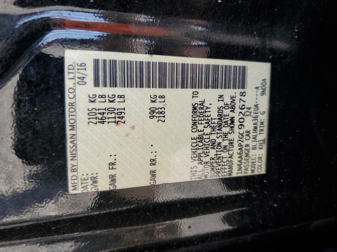 2016 Nissan Maxima 3.5S VIN: 1N4AA6AP2GC902678 Lot: 69788845