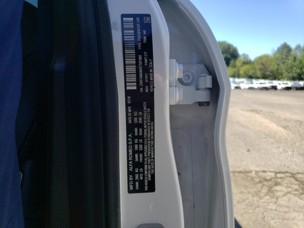 2019 Alfa Romeo Giulia VIN: ZARFAMAN6K7597969 Lot: 67563215