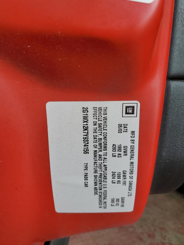 2000 Chevrolet Monte Carlo Ss VIN: 2G1WX12K7Y9374156 Lot: 68735335