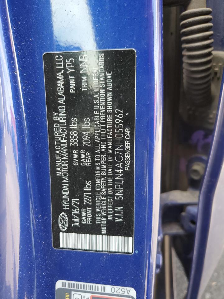 2022 Hyundai Elantra Sel VIN: 5NPLN4AG7NH055962 Lot: 68349225