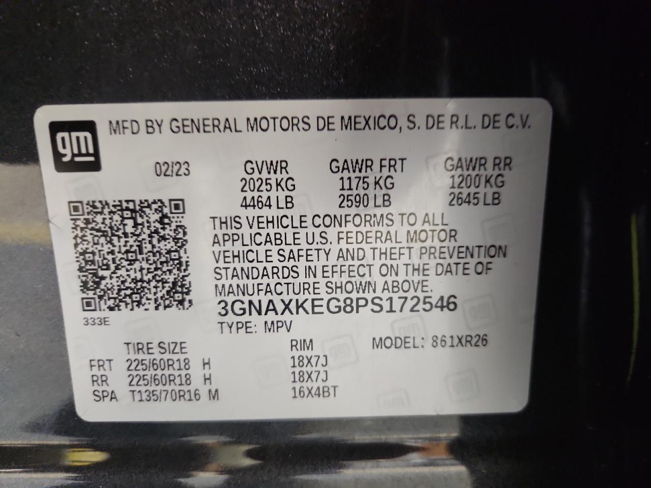 2023 Chevrolet Equinox Lt VIN: 3GNAXKEG8PS172546 Lot: 68312065