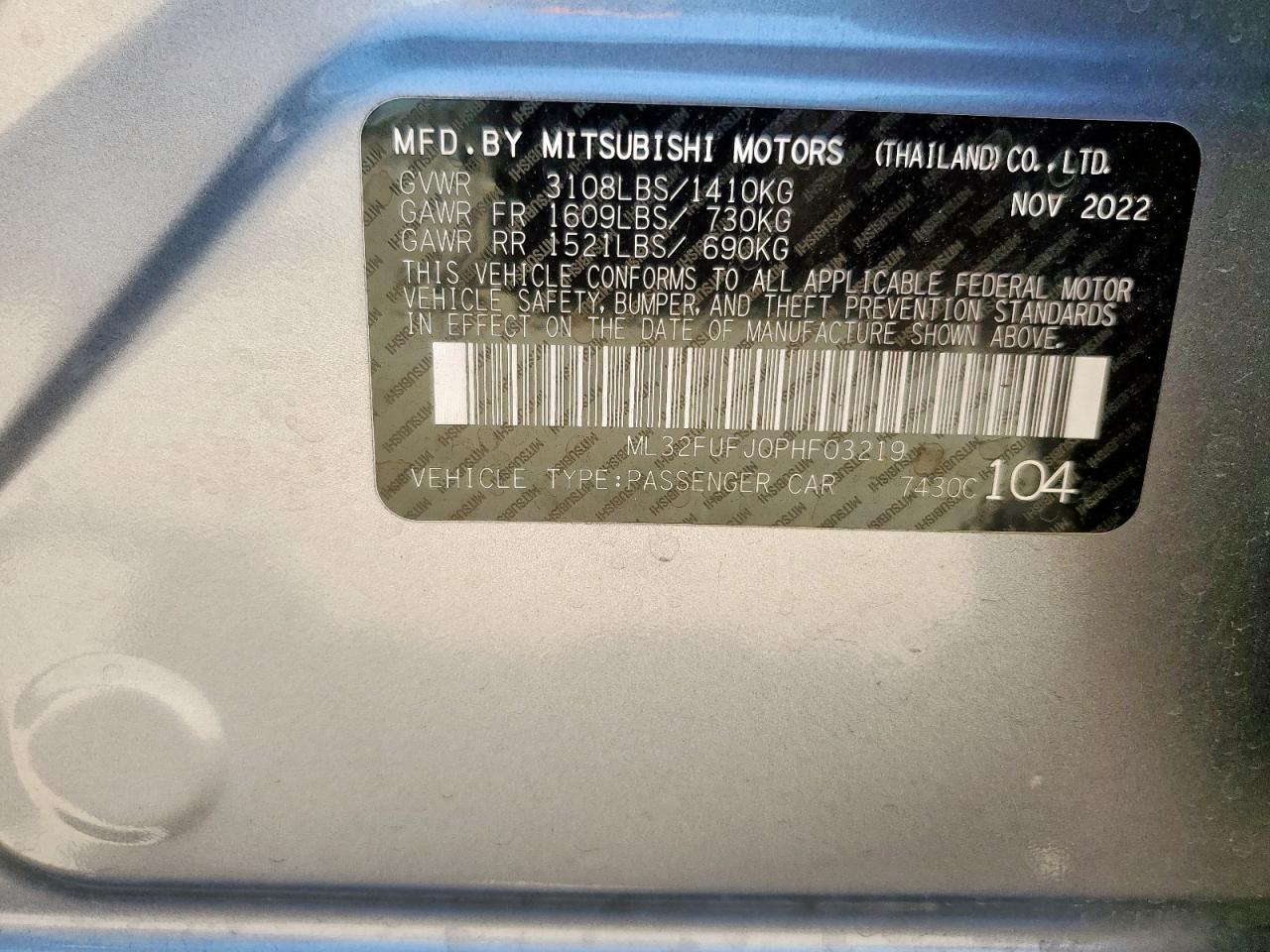 ML32FUFJ0PHF03219 2023 Mitsubishi Mirage G4 Es