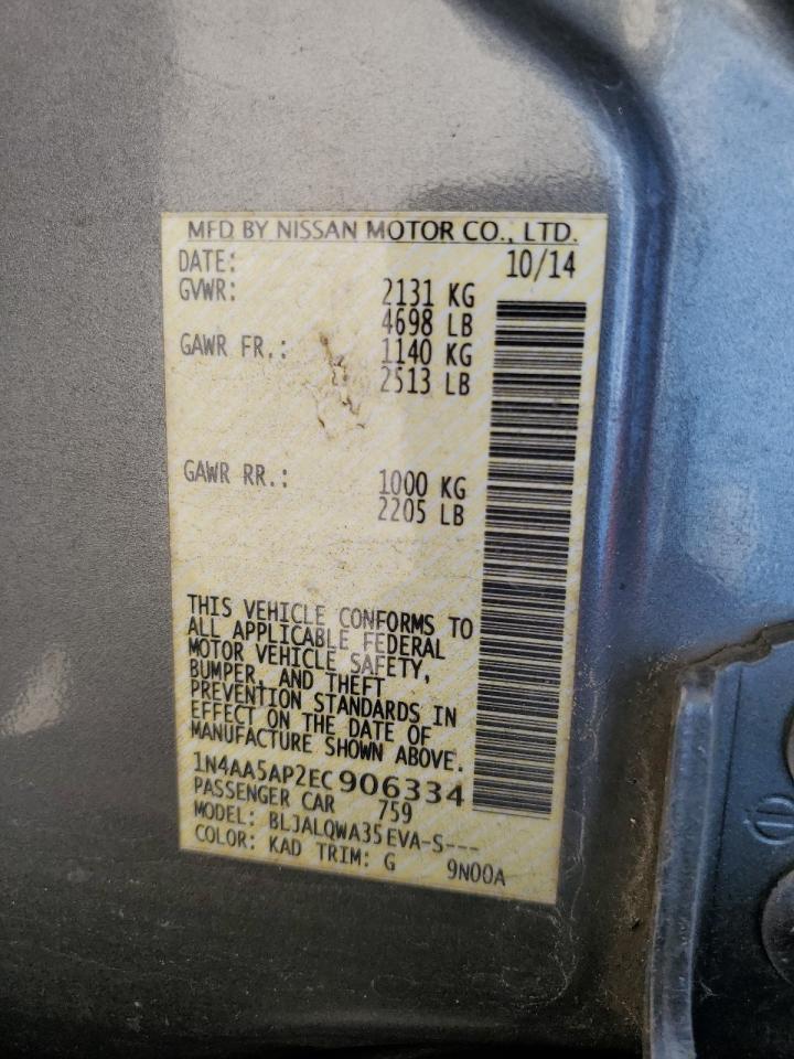 2014 Nissan Maxima S VIN: 1N4AA5AP2EC906334 Lot: 70993085