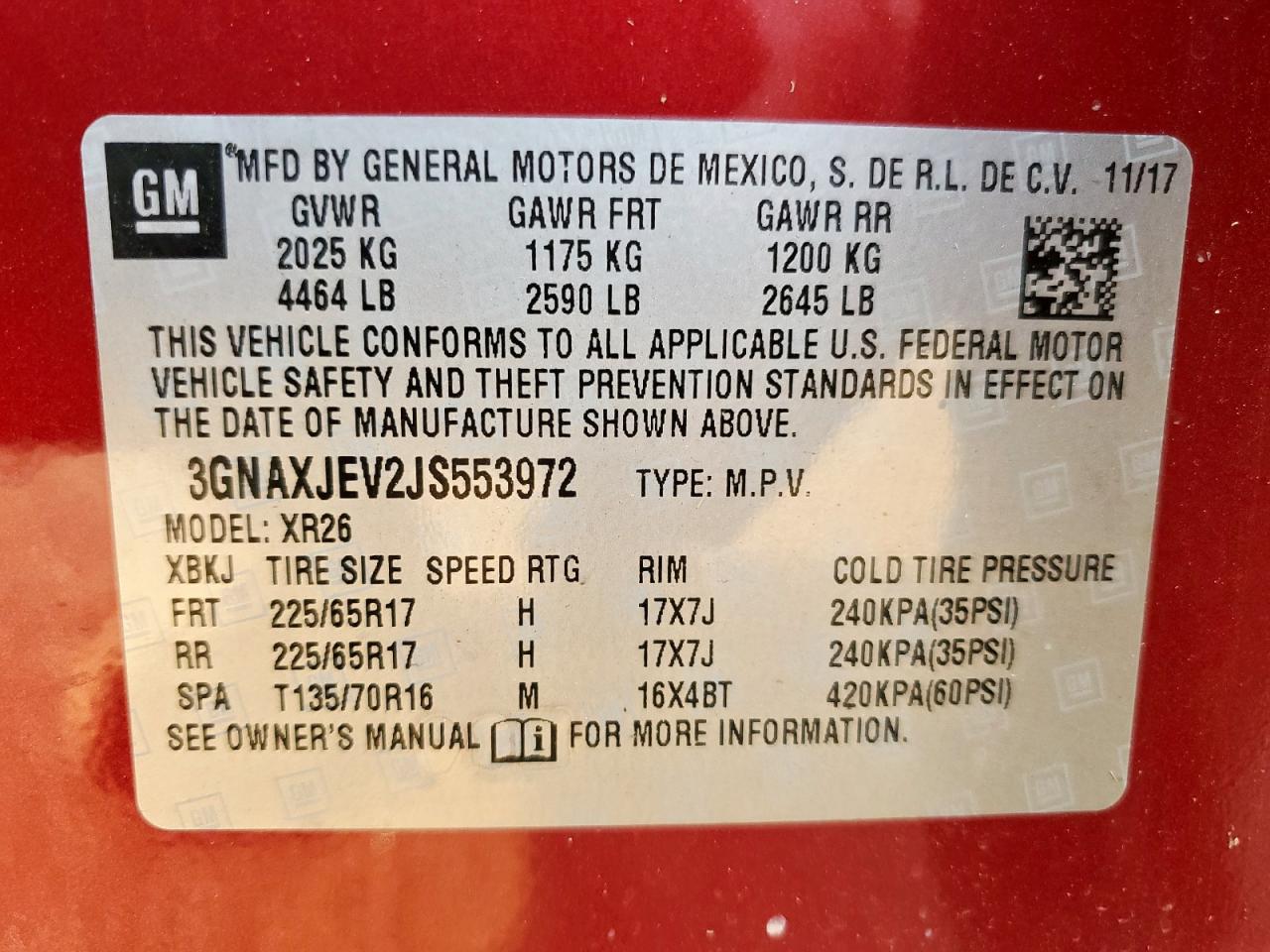 2018 Chevrolet Equinox Lt VIN: 3GNAXJEV2JS553972 Lot: 70191205