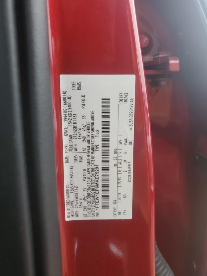 2021 Ford F150 Supercrew VIN: 1FTEW1EP6MKE75291 Lot: 69669165