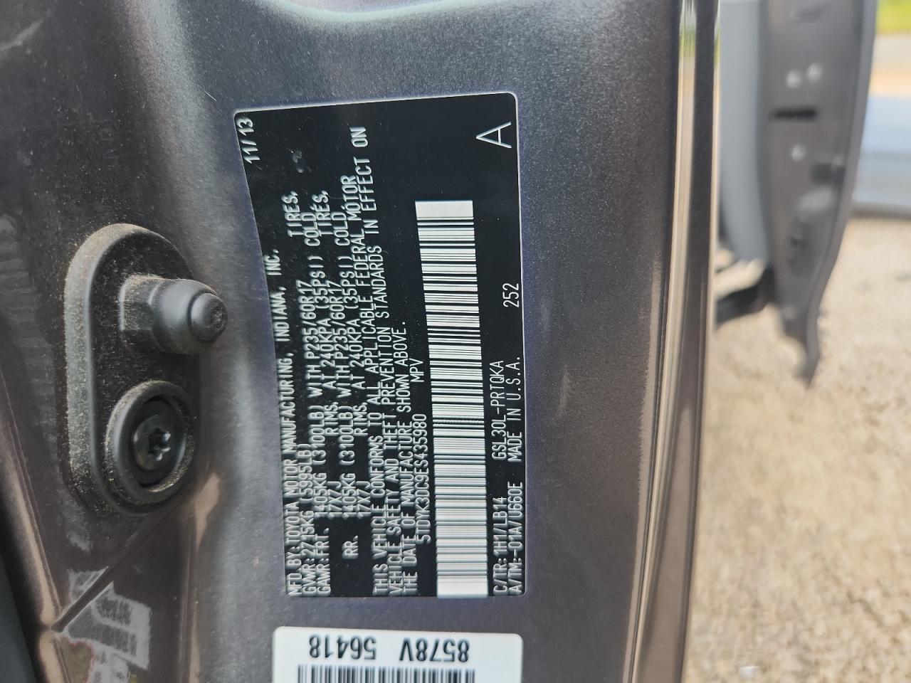 2014 Toyota Sienna Xle VIN: 5TDYK3DC9ES435980 Lot: 67346705