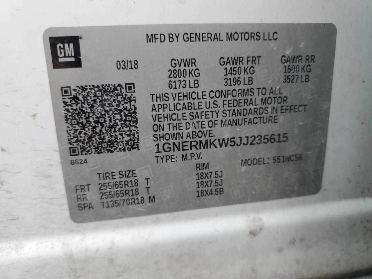 2018 Chevrolet Traverse Lt VIN: 1GNERMKW5JJ235615 Lot: 69481505