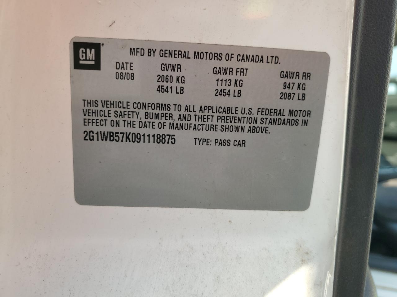 2009 Chevrolet Impala Ls VIN: 2G1WB57K091118875 Lot: 67735865