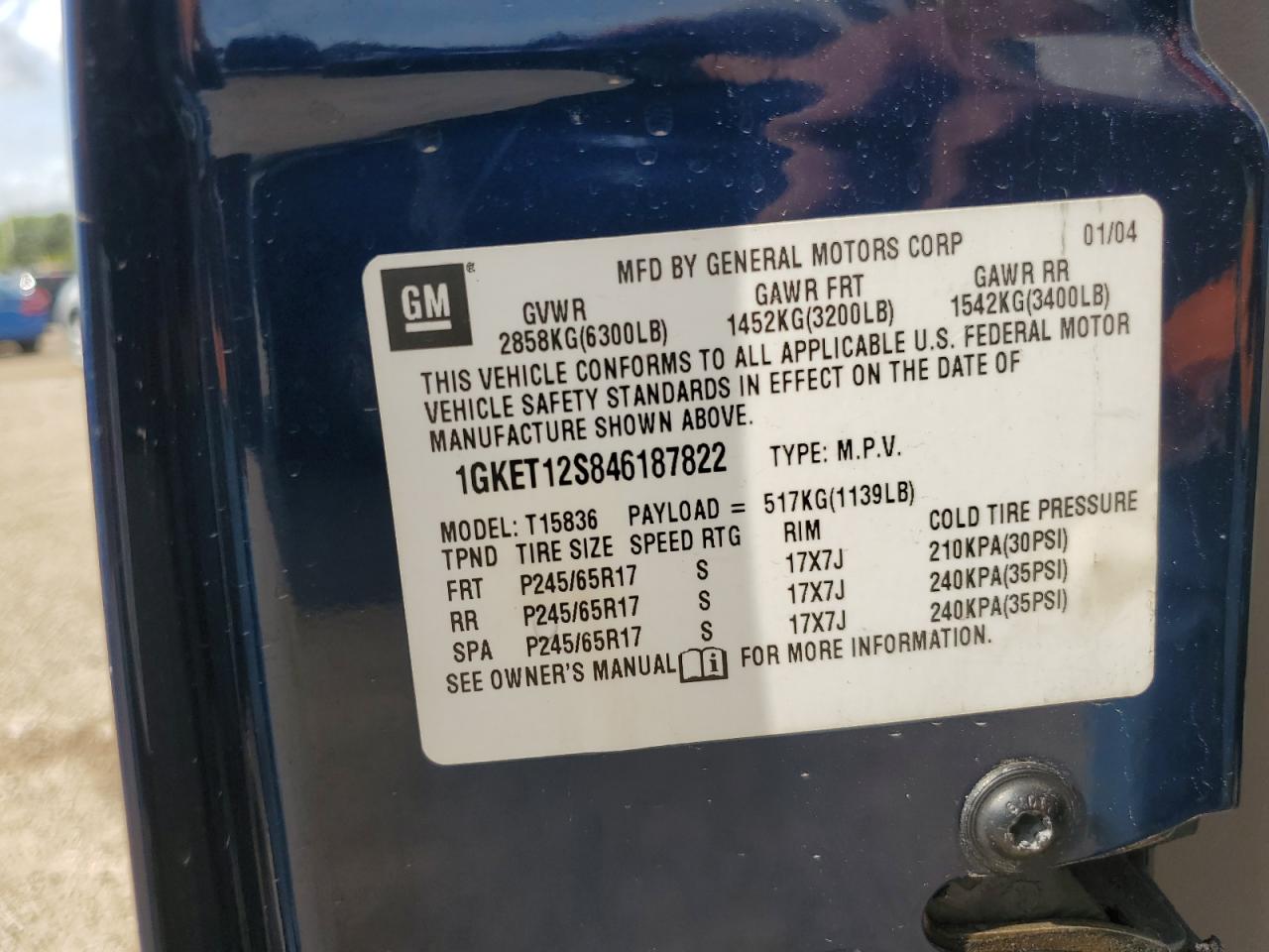 2004 GMC Envoy Xuv VIN: 1GKET12S846187822 Lot: 71028585