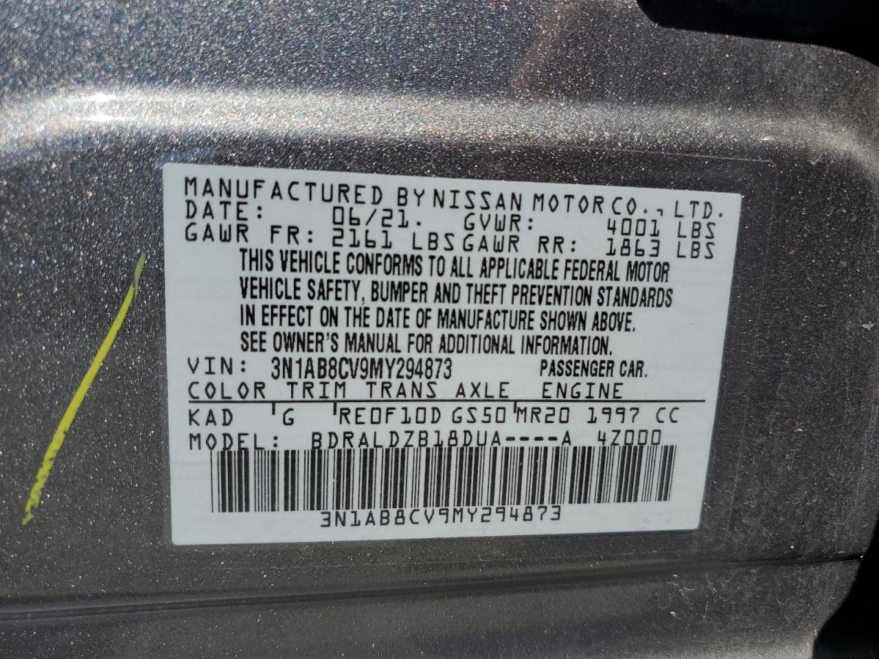 2021 Nissan Sentra Sv VIN: 3N1AB8CV9MY294873 Lot: 70605185