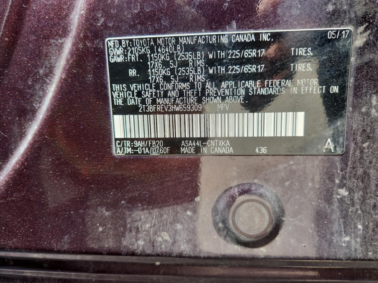 2017 Toyota Rav4 Le VIN: 2T3BFREV3HW659309 Lot: 68593915