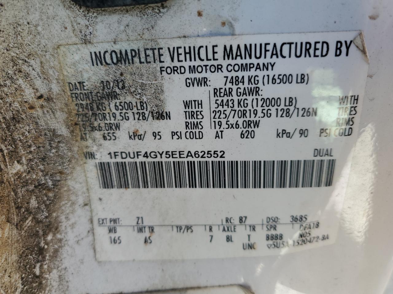 2014 Ford F450 Super Duty VIN: 1FDUF4GY5EEA62552 Lot: 66339825