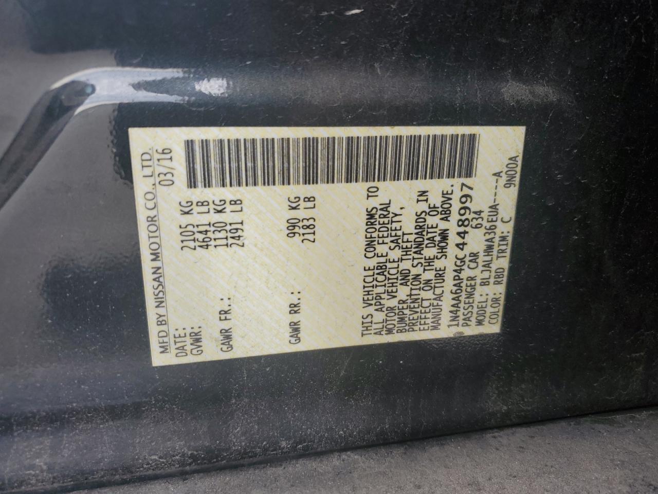 2016 Nissan Maxima 3.5S VIN: 1N4AA6AP4GC448997 Lot: 70298745