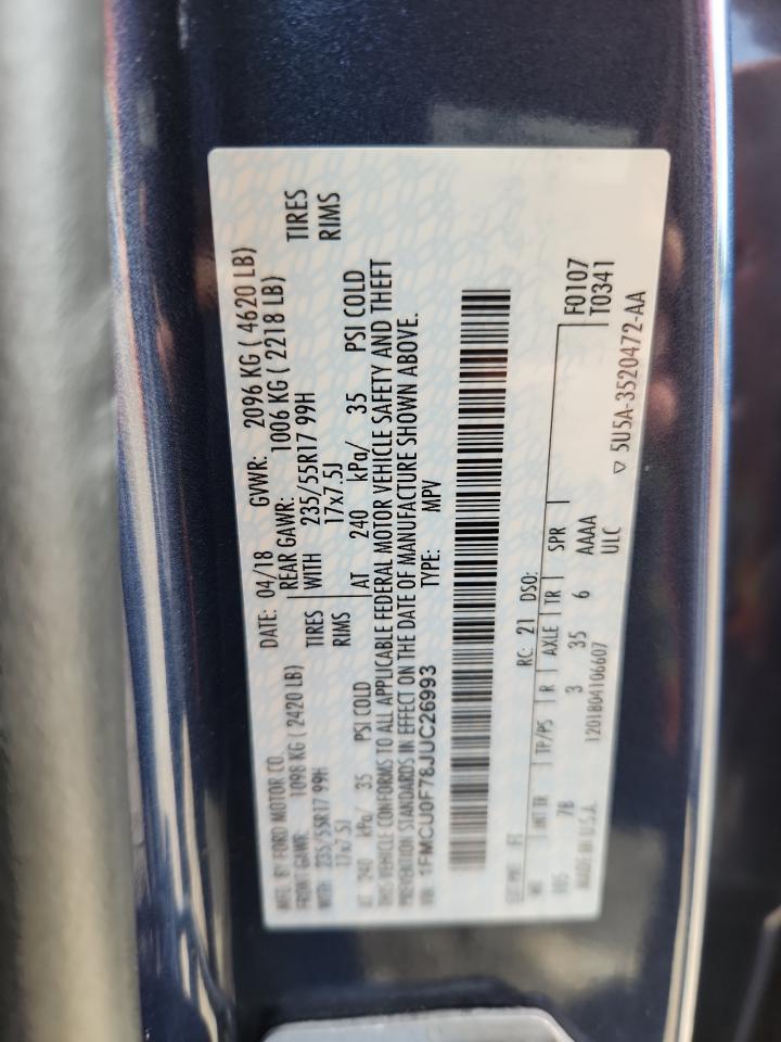 2018 Ford Escape S VIN: 1FMCU0F78JUC26993 Lot: 70214915