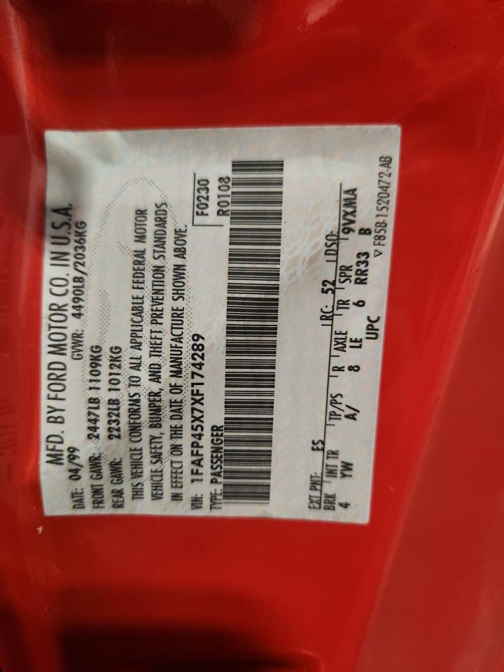 1999 Ford Mustang Gt VIN: 1FAFP45X7XF174289 Lot: 69010235