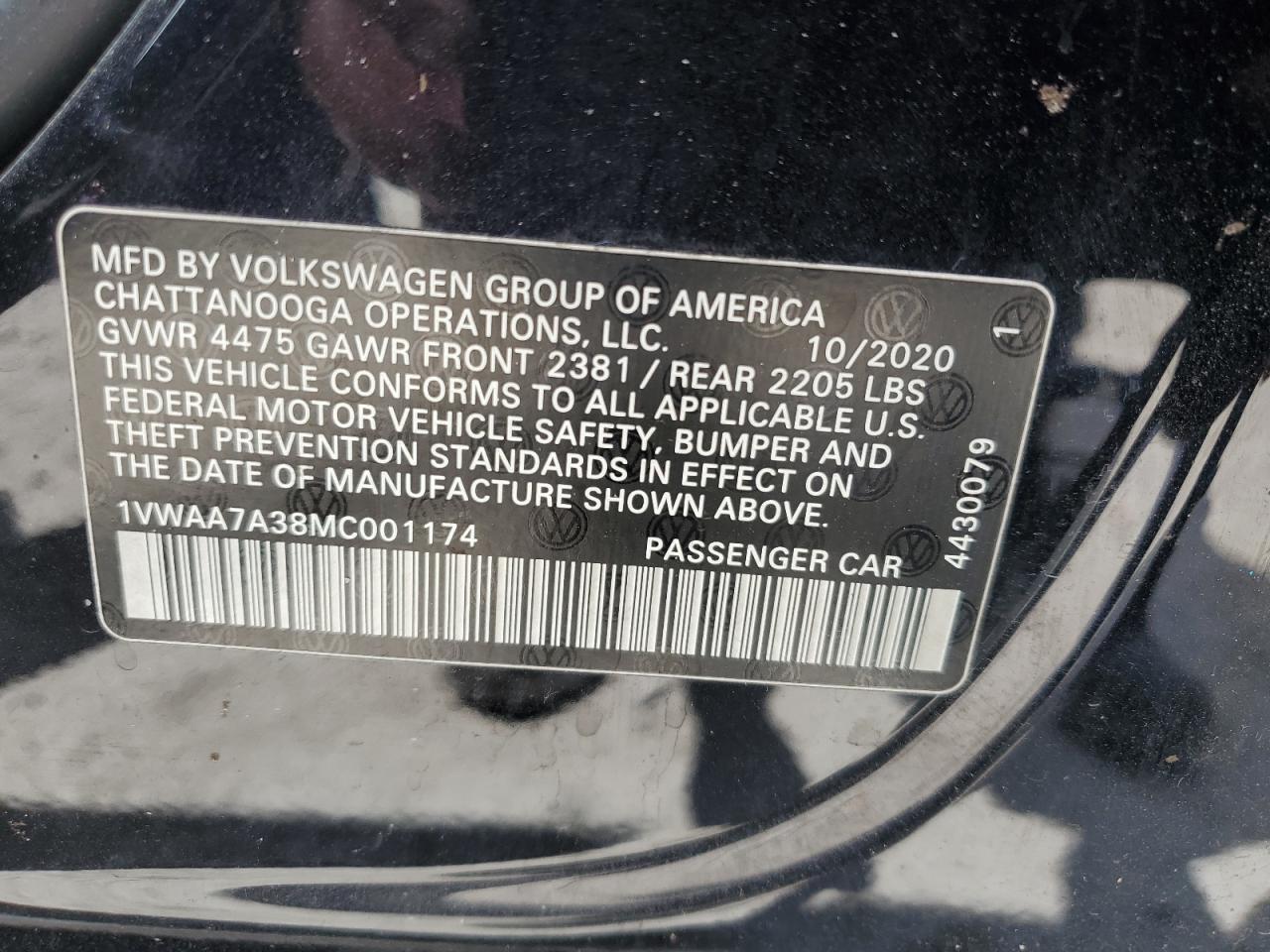 2021 Volkswagen Passat S VIN: 1VWAA7A38MC001174 Lot: 70487915