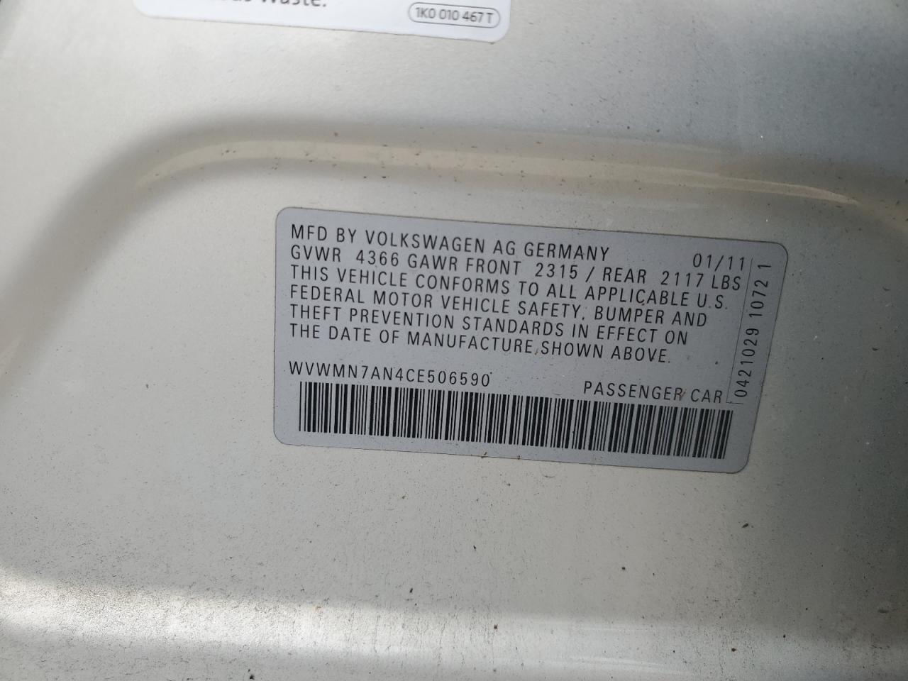 WVWMN7AN4CE506590 2012 Volkswagen Cc Sport