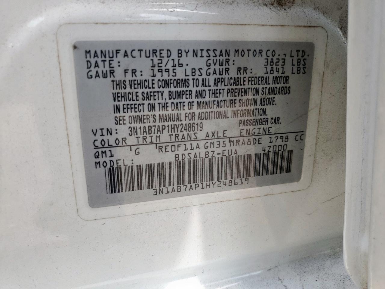 2017 Nissan Sentra S VIN: 3N1AB7AP1HY248619 Lot: 68768825