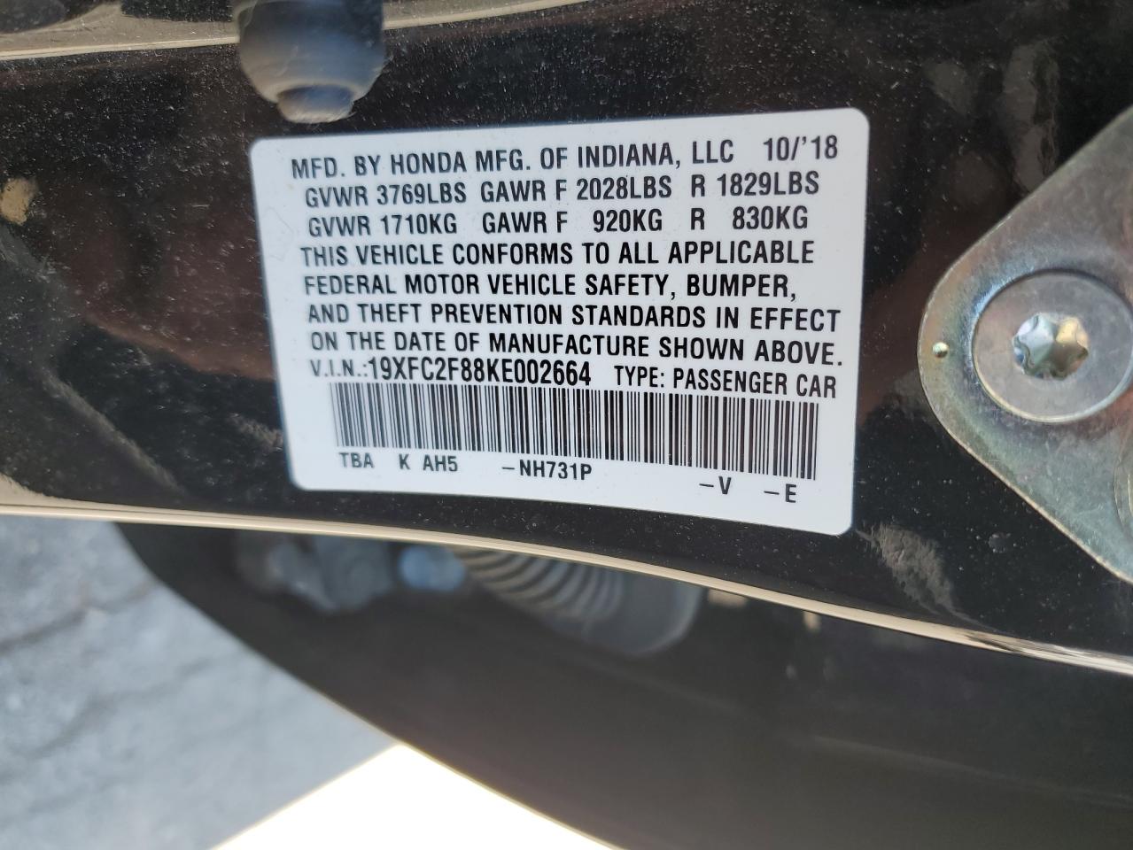 2019 Honda Civic Sport VIN: 19XFC2F88KE002664 Lot: 68452685