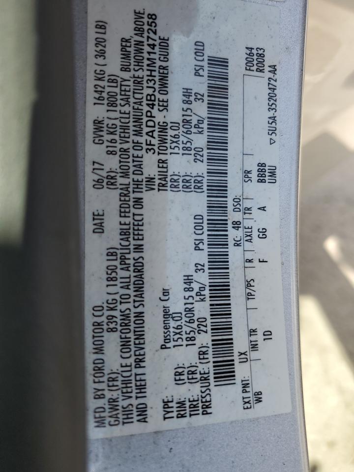 2017 Ford Fiesta Se VIN: 3FADP4BJ3HM147258 Lot: 70830865