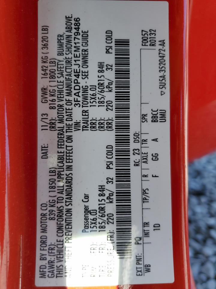 2014 Ford Fiesta Se VIN: 3FADP4EJ1EM179486 Lot: 68943995