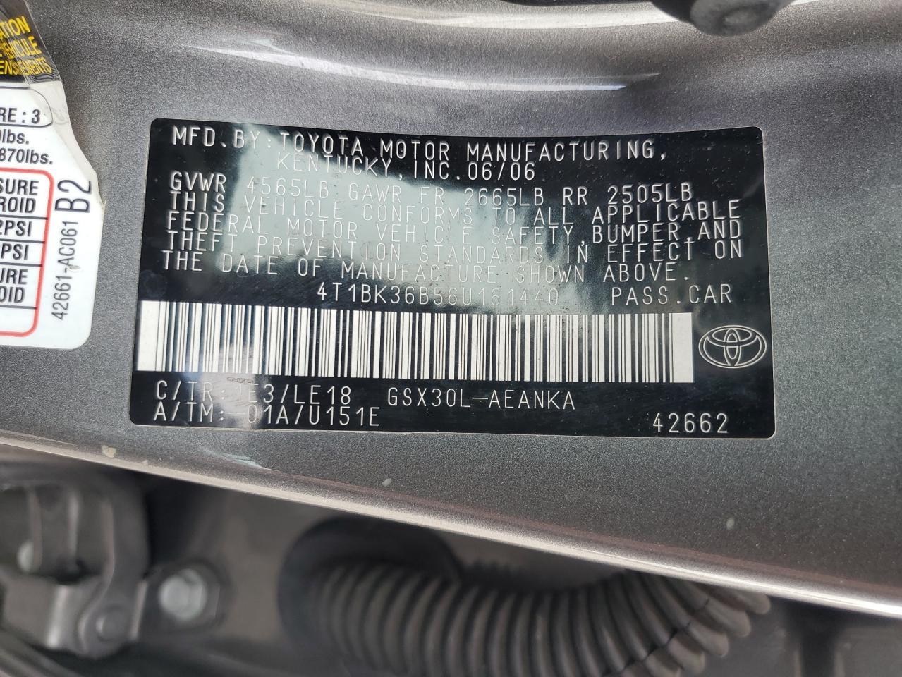 2006 Toyota Avalon Xl VIN: 4T1BK36B56U161440 Lot: 70631335