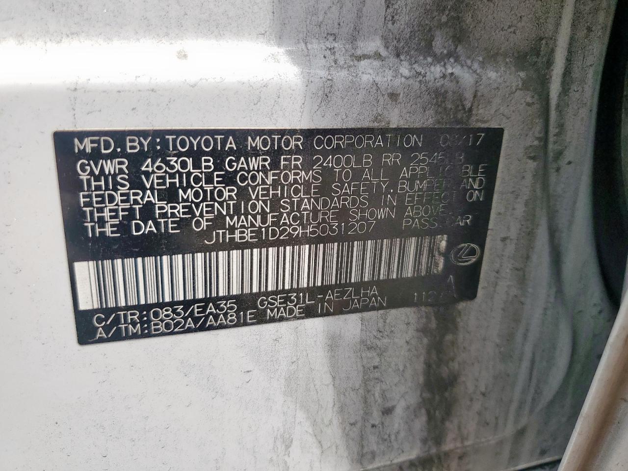 2017 Lexus Is 350 VIN: JTHBE1D29H5031207 Lot: 71076335